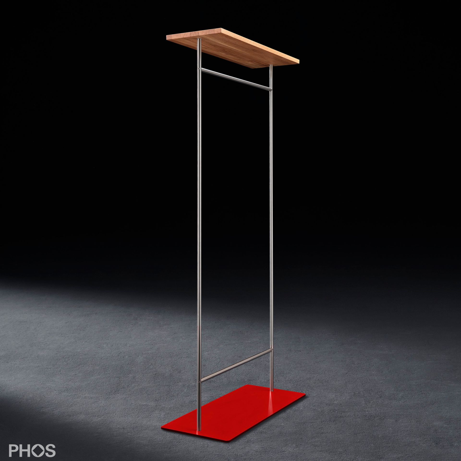 GST2-Eiche-BPR Шкаф твин с гладкой штангой для одежды и полкой из дуба, основание: красное. PHOS 