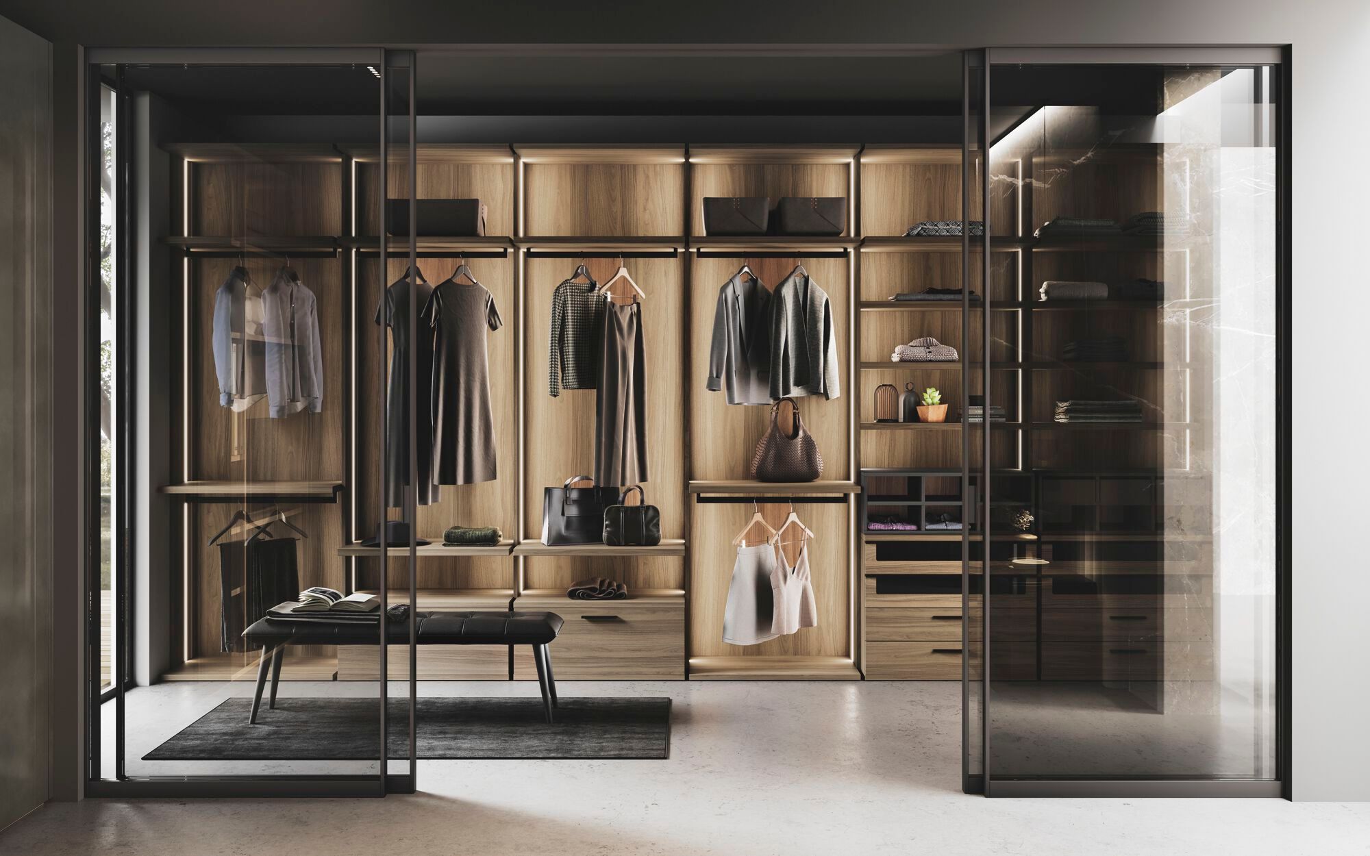 Модульная гардеробная со встроенным освещением на заказ Guzzini & Fontana NEVERSTOP ARCH-00109462 - Вид №1