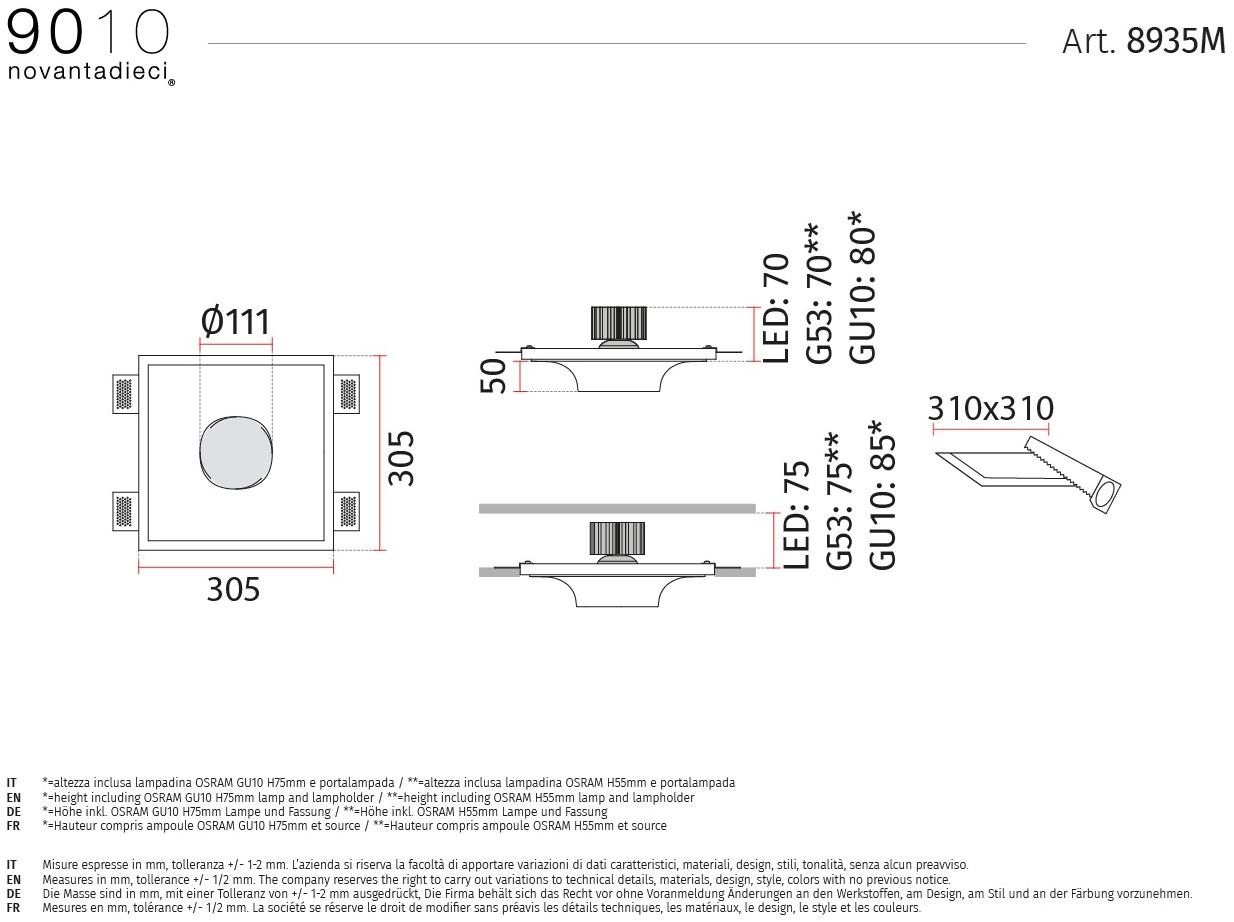 9010 novantadieci Полувстраиваемый потолочный светильник led из cristaly®  8935m  - Вид №1