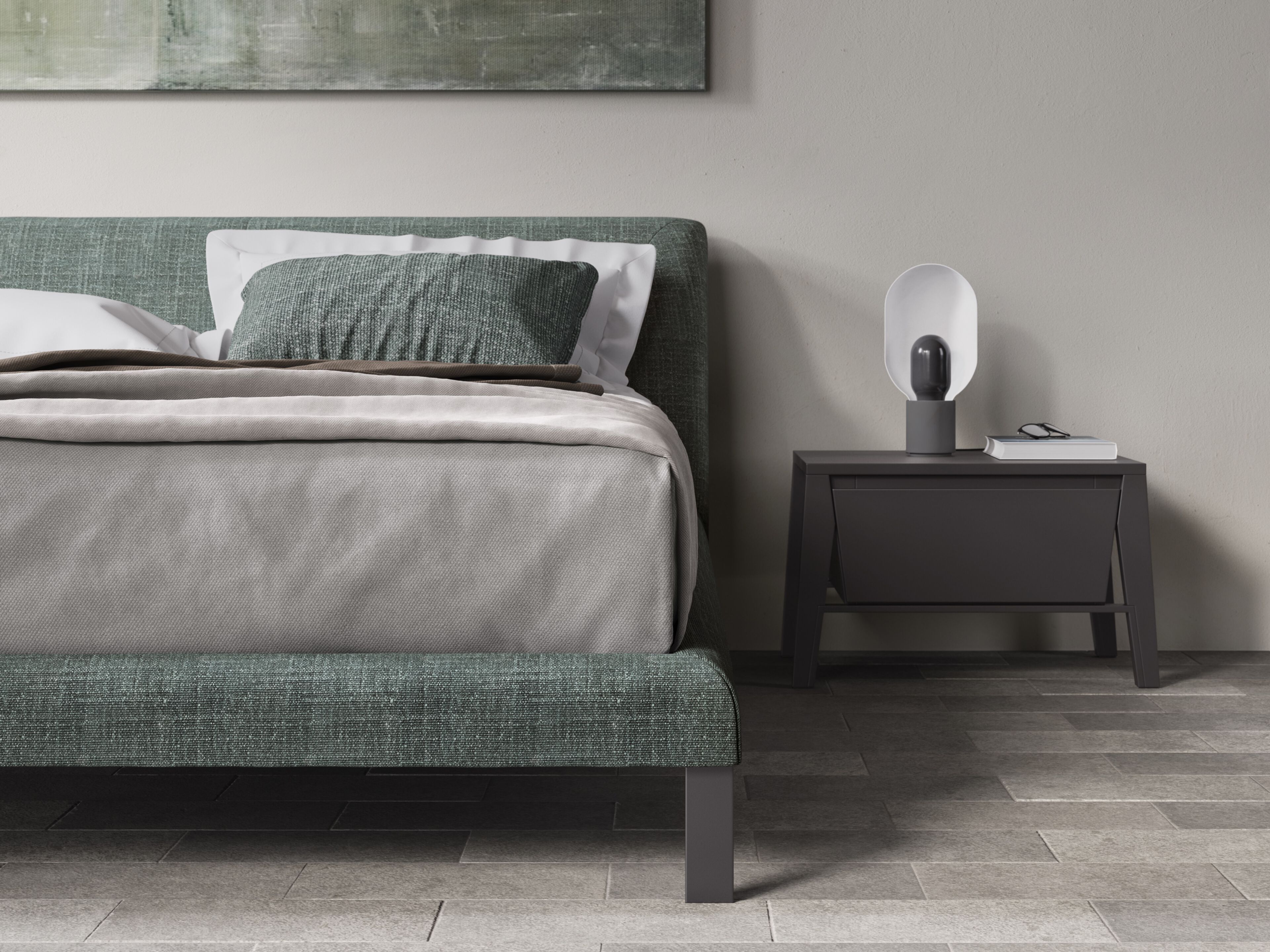 Двуспальная кровать из ткани с мягким изголовьем Natuzzi Italia DIAMANTE ARCH-00020998 - Вид №5