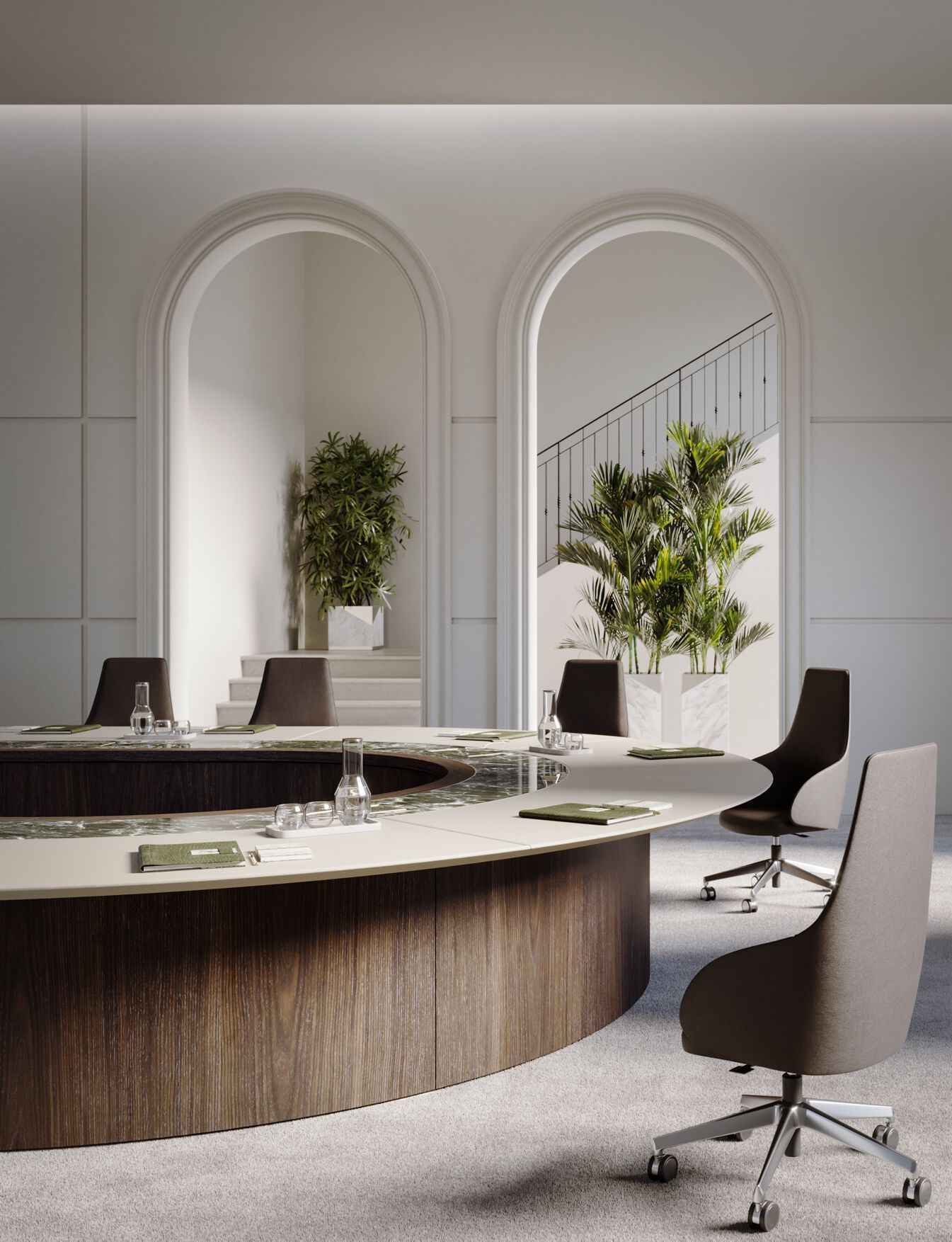 Стол для совещаний с деревянным шпоном и стеклянной и кожаной столешницей PROF Bespoke ARCH-00128249 - Вид №2