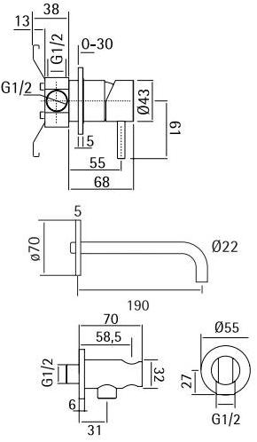 Quadrodesign Смеситель для ванны настенный Ottavo sun-id-1383747 - Вид №1