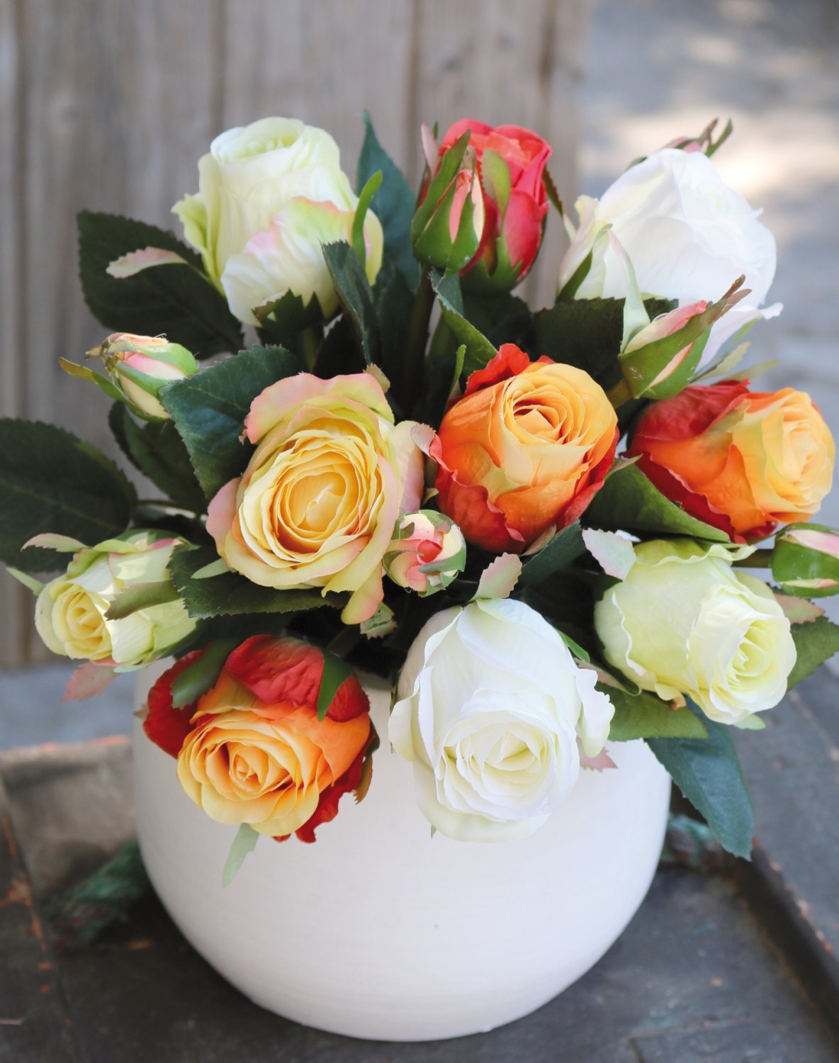 2613 304 a3 Искусственный букет из диких роз, 16-цветков, 28 см, желто-красный H-andreas  - Вид №3