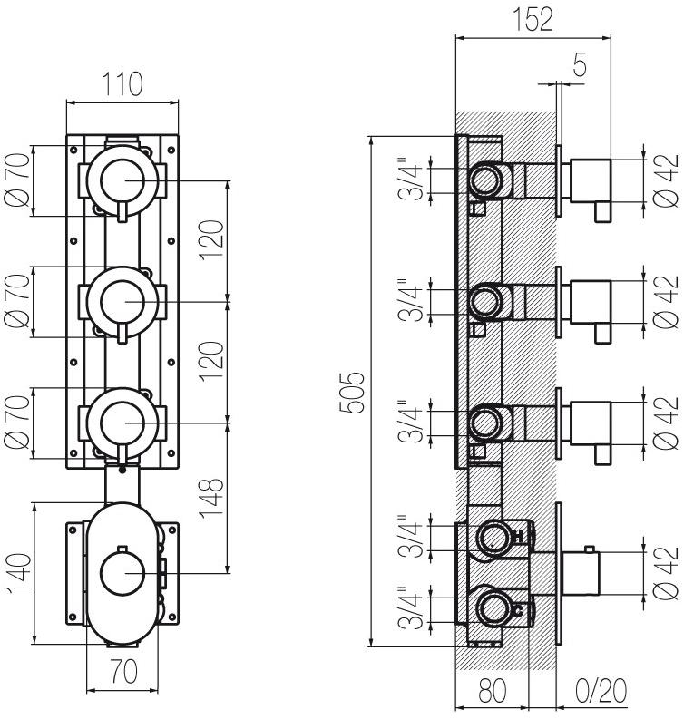 Radomonte Смеситель для душа из нержавеющей стали с переключателем на 4 отверстия Toox Txq56 - Вид №2