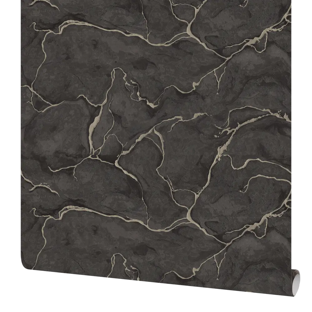 Московская обойная фабрика Тароко: черно-золотые флизелиновые обои с текстурой венецианской штукатурки 88994212 STLM-0831676