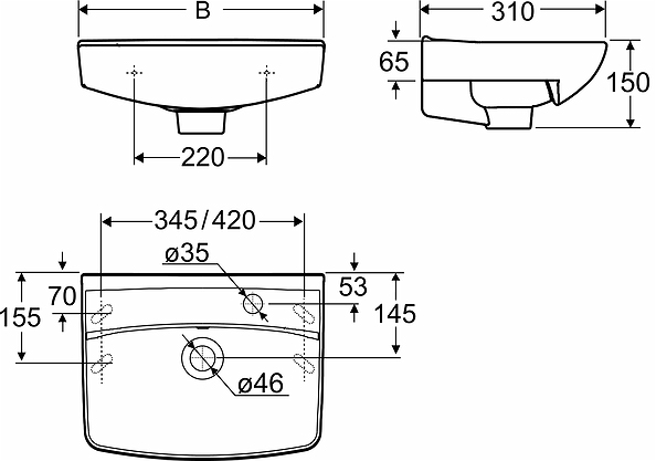 15018100 Подвесная раковина настенная прямоугольная IFO  - Вид №7
