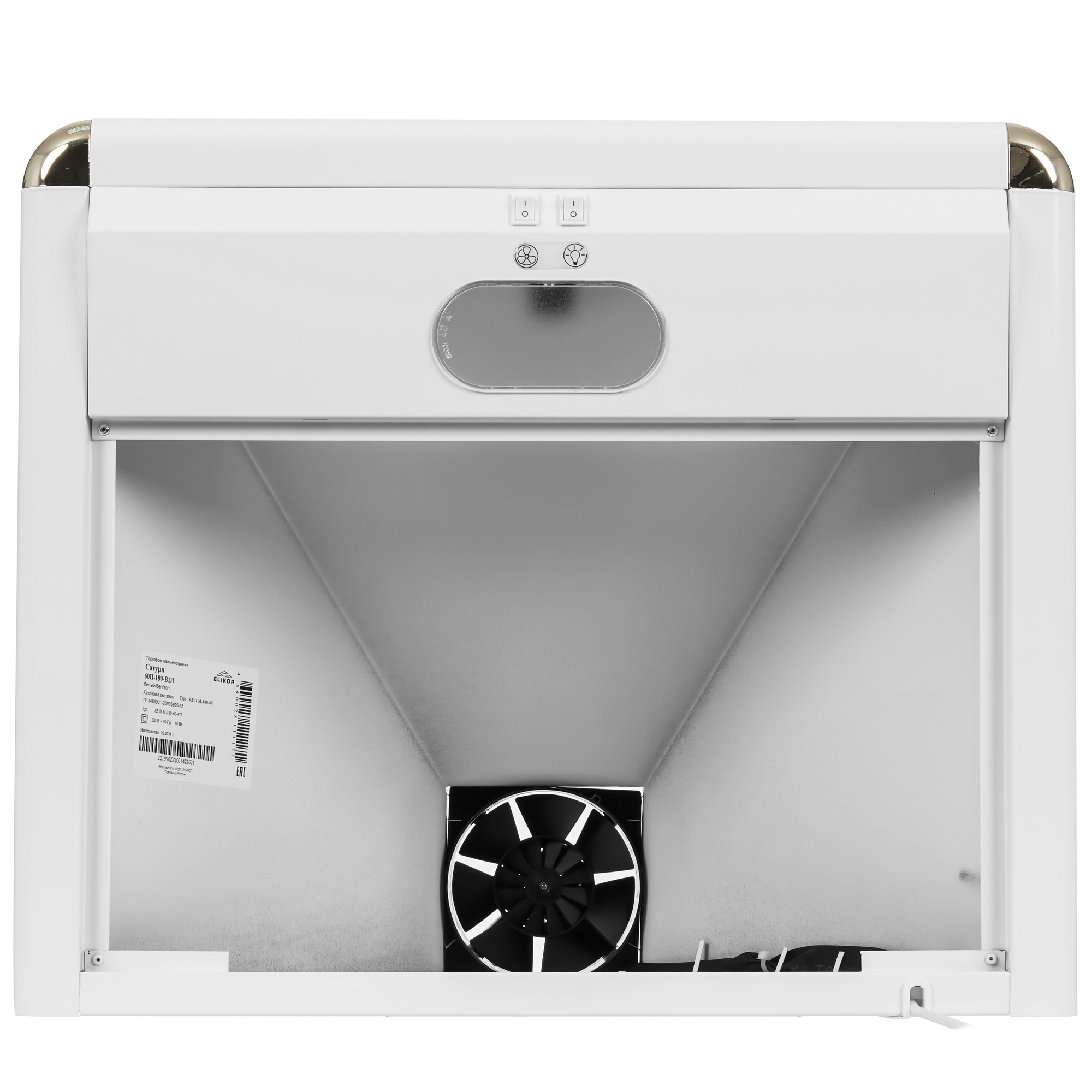 8164014 Вытяжка каминная ELIKOR Сатурн 60П 180 В1Л белый/золотистый STDN-0094694 - Вид №6