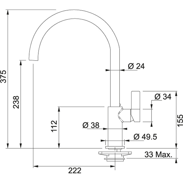 Смеситель кухонный  Franke Ambient Поворотный излив Fragranite Сахара sun-id-1698963 - Вид №1
