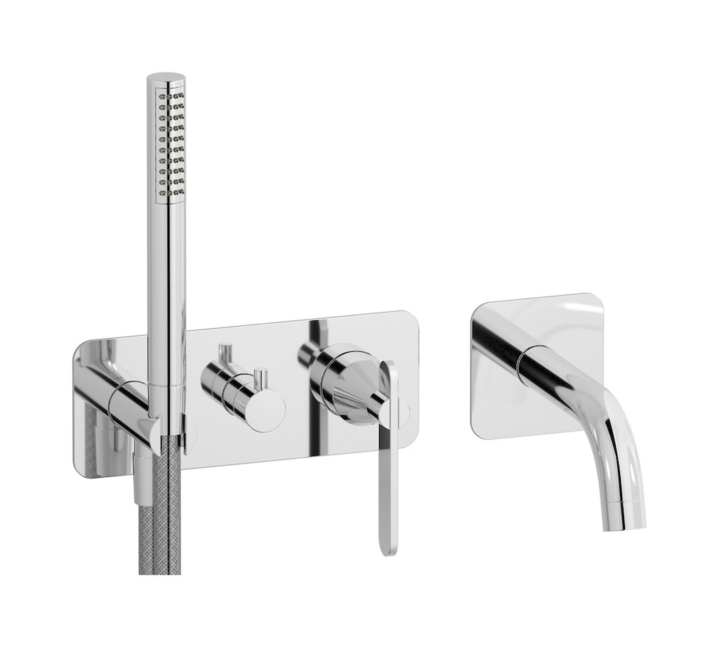 Настенный смеситель для ванной на дивертером и душевым гарнитуром. WE ARE IB ol306ss Chrome Soho