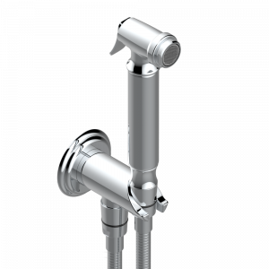 U7D-5840/9 Комплект для гигиенического душа: лейка с клапаном, усиленный шланг 1,25м и вывод для шланга со встроенным защитным остановом Thg-paris Trocadéro c чёрным ониксом Хром