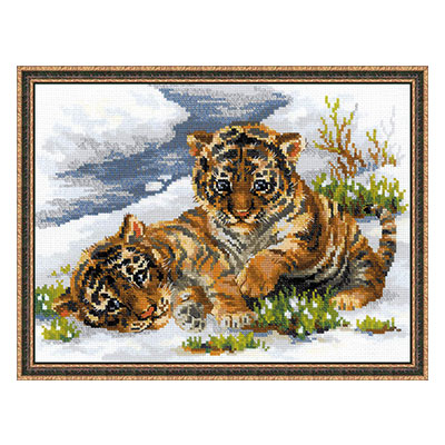 1564 Набор для вышивания Тигрята в снегу 40 х 30 см RIOLIS Сотвори Сама 