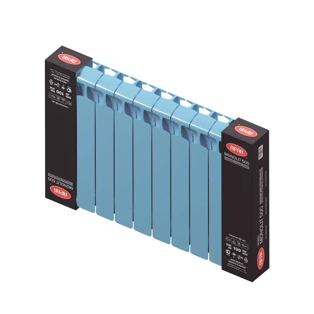 Радиатор секционный Rifar Monolit M50010RAL5024 500/100 10 секций боковое подключение биметалл голубой 82560831 STLM-2138514 - Вид №4