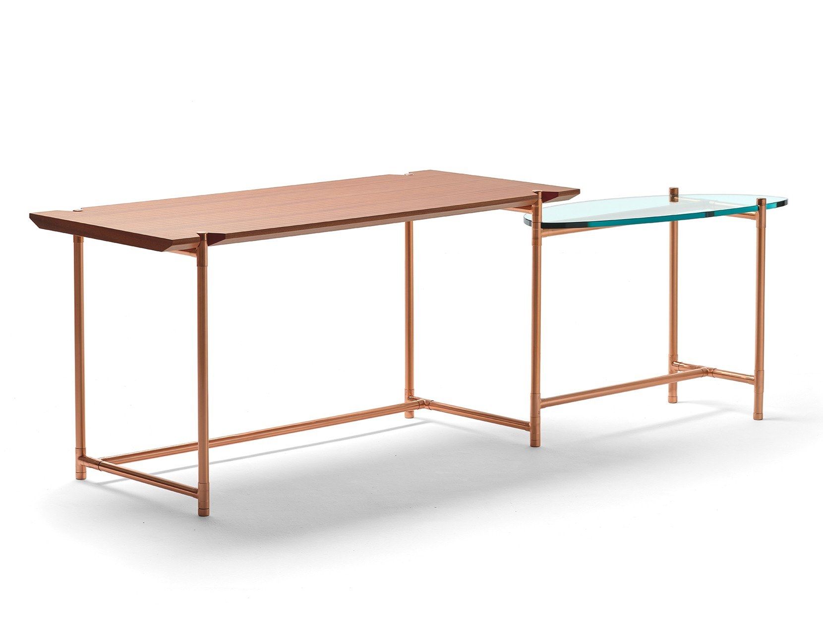 Угловой стол из меди и дуба и стекла EPÒNIMO Big Sur ARCH-00108816