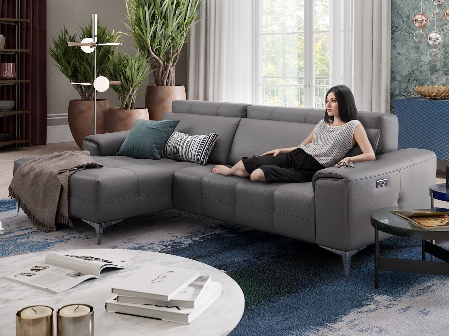 Кожаный диван с полуостровом Sofanella Саленто ARCH-00020179 - Вид №1