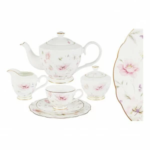 Сервиз чайный фарфоровый белый с розовым на 6 персон, 21 предмет "Розовый танец" ANNA LAFARG EMILY РОЗА, ЦВЕТЫ 00-3946912 Белый;розовый