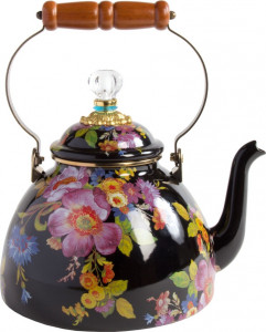 10595156 Mackenzie-Childs Чайник 3л Flower Market (черный) 23Dx33H сталь, эмаль, бронза, латунь, дерево, цветное стекло
