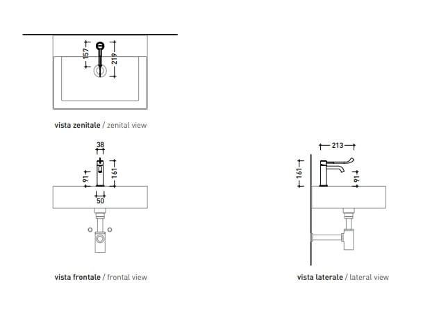 Однорычажный смеситель для раковины из нержавеющей стали Ceramica Flaminia ARCH-00054624 - Вид №2