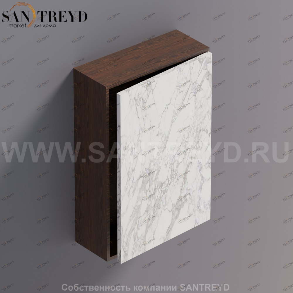 LIFT Модульный шкаф 60 см с правой дверью на доводчиках. Модули могут располагаться горизонтально и вертикально. Отделка: коричневый дуб и белый мрамор. AMOB051MCRUDX Agape