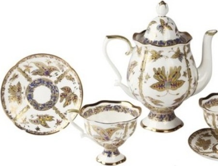 10636956 Императорский фарфоровый завод Сервиз чайный 6/20 "Фантастические бабочки" "Наташа" Фарфор костяной 