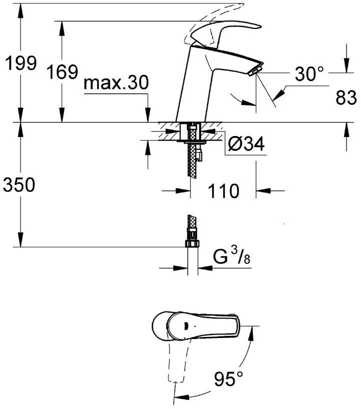 Смеситель для раковины GROHE Eurosmart с энергосберегающим картриджем, хром (2339510E) - Вид №1
