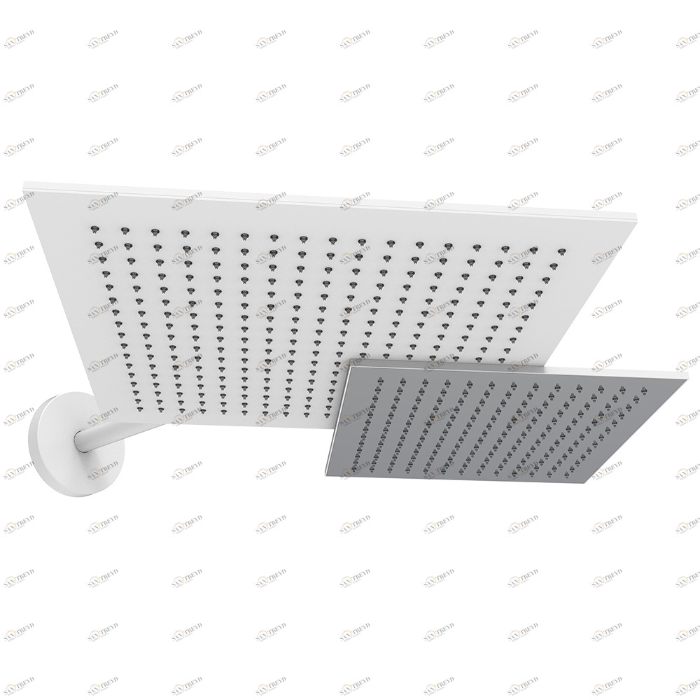 Graffio Комплект двойной квадратной душевой лейки из стали 750 × 565 мм с круглым душевым держателем XXL 500 мм на стене ø 25,7 мм и предохранительной розеткой. KSDU 750 