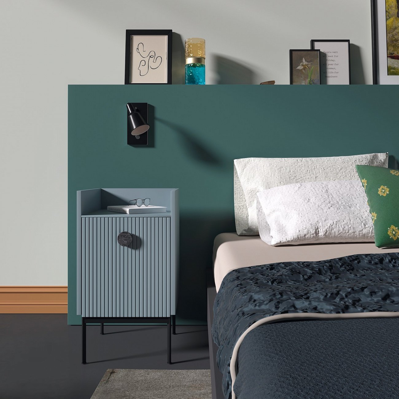 Прикроватная тумбочка голубая 42х40 см Lago BRAGIN DESIGN LIVING 00-3974652 Голубой - Вид №1