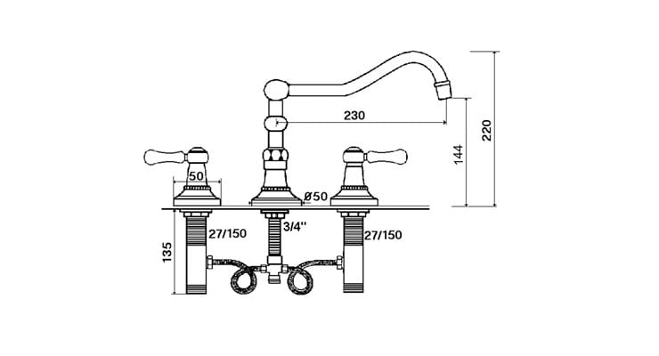 Смеситель для кухни с 3 отверстиями rvb 1935 WOOD ARCH-00020924 - Вид №1