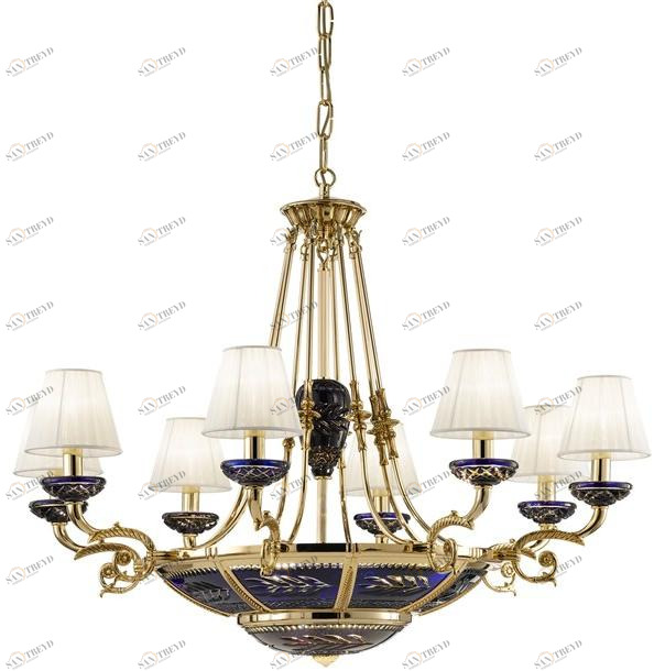 Possoni Illuminazione Люстра из чистого золота с градиентом, синим кристаллом и абажурами Michelangelo 3999/6+8