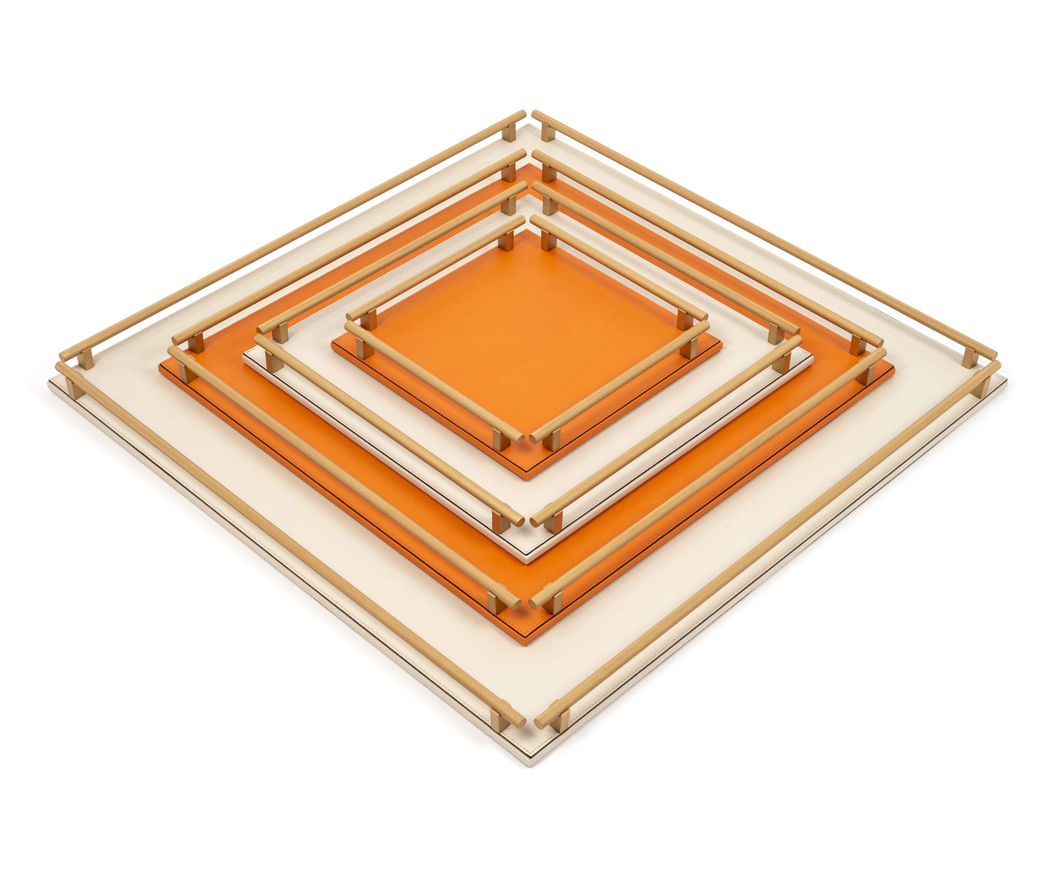 Квадратный поднос Robert - 53,5X53,5 см / металл-финиш_сатин-латунь / плетеная кожа_кремовый Pinetti G5.1972.061.027 - Вид №5