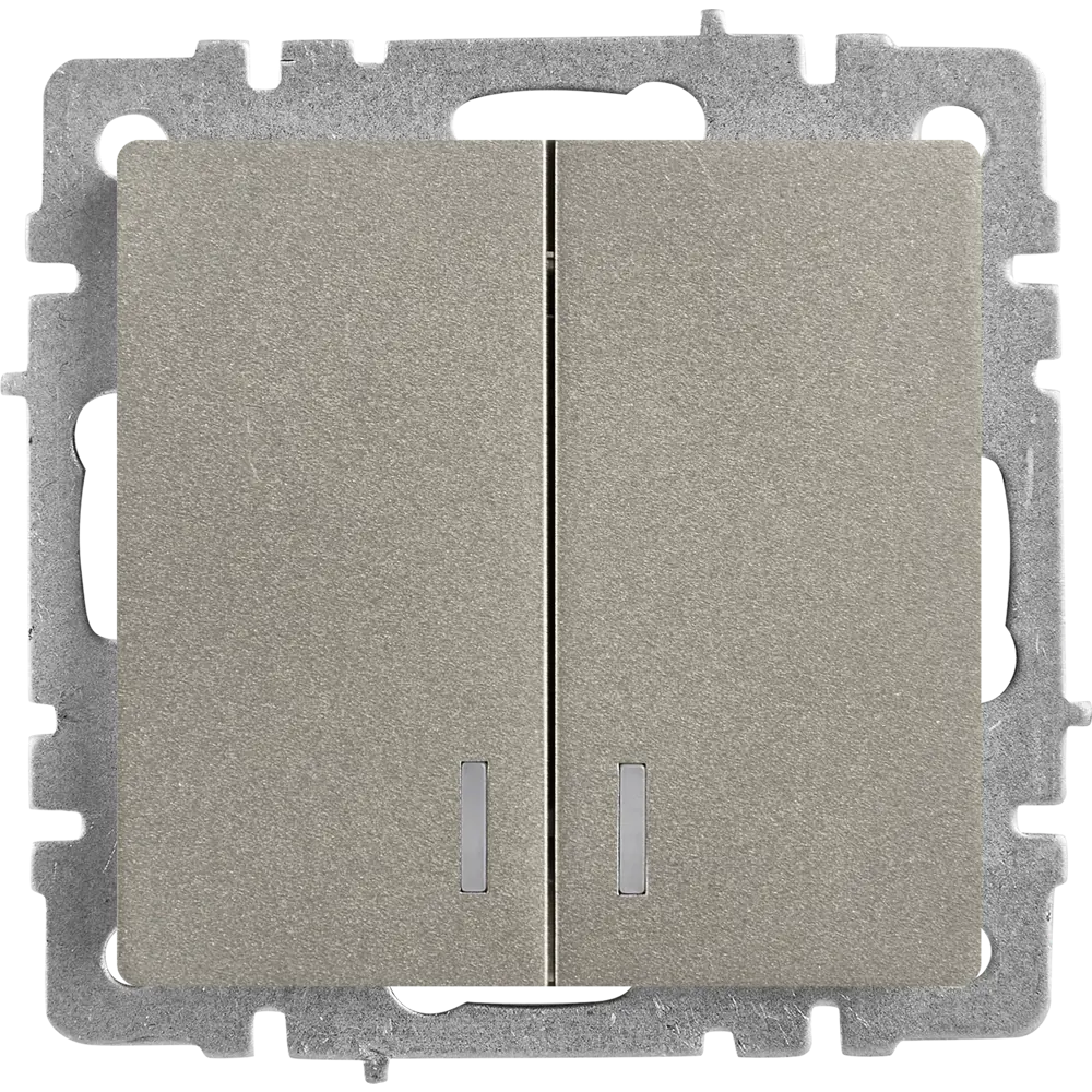 Выключатель IEK Brite двухклавишный с подсветкой, матовый стальной 87761735 STLM-1402137 - Вид №1