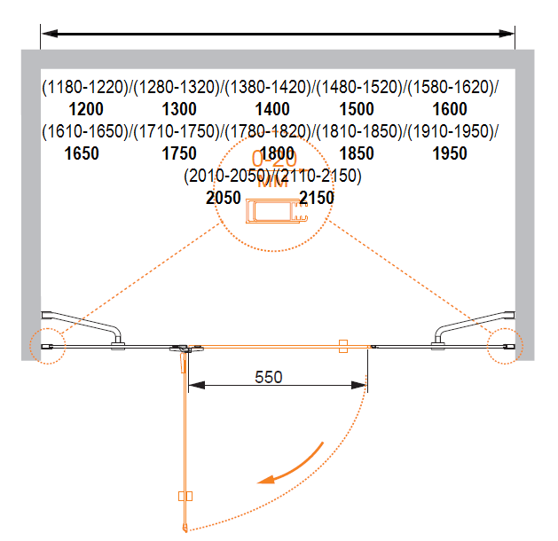 Душевая дверь в нишу CEZARES BERGAMO-W-B-13-80+60/40-C-Cr-R - Вид №1