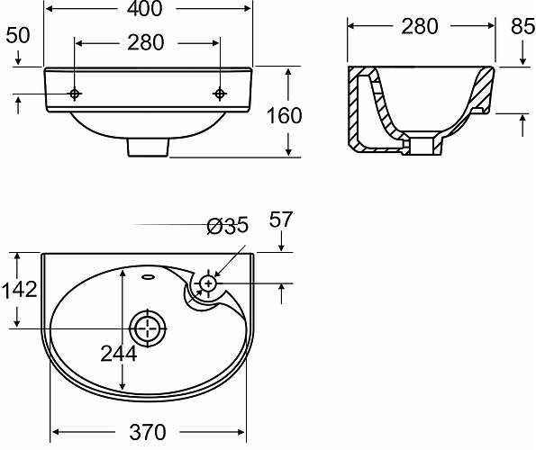 1156001101 Подвесная раковина настенная прямоугольная IDO Glow - Вид №2