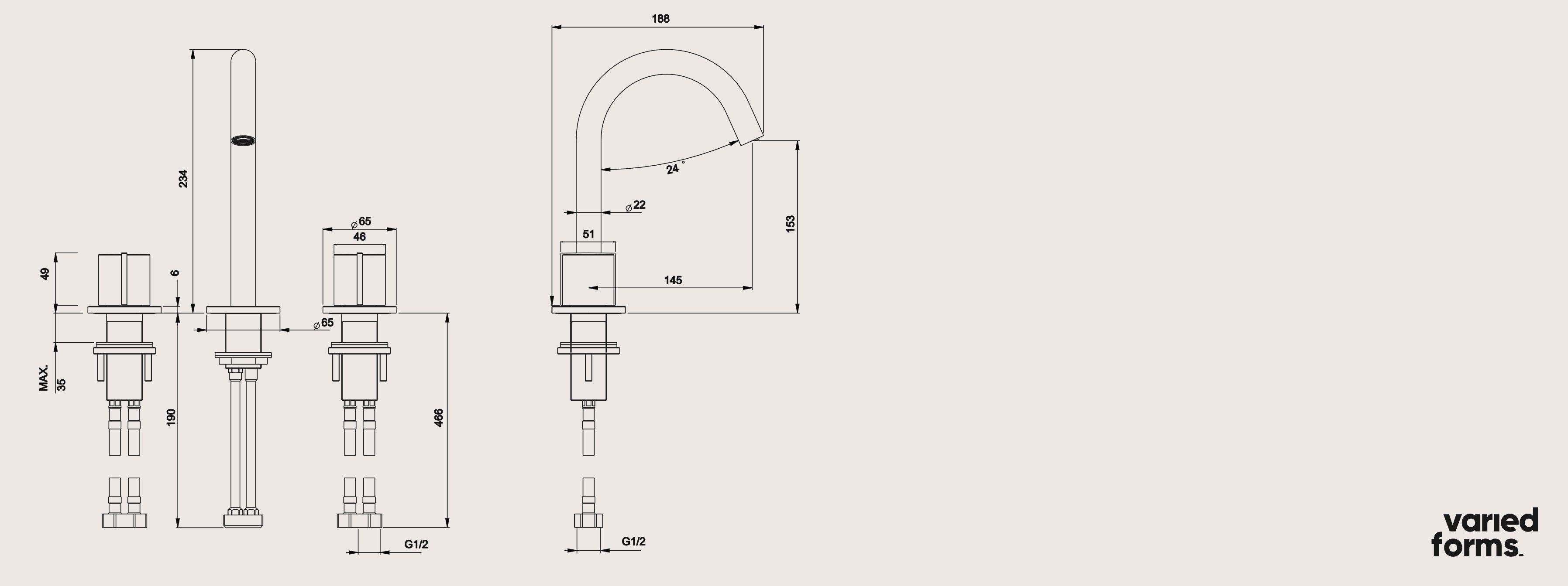Смеситель для раковины с 3 отверстиями Varied Forms Macaron ARCH-00048348