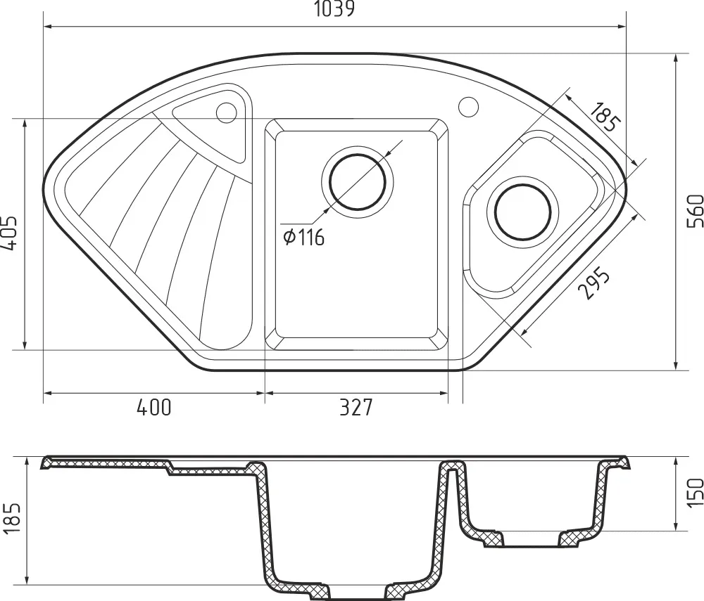 Кухонная мойка Искусственный камень CORNER S04 GranFest C-1040E-S04 - Вид №1