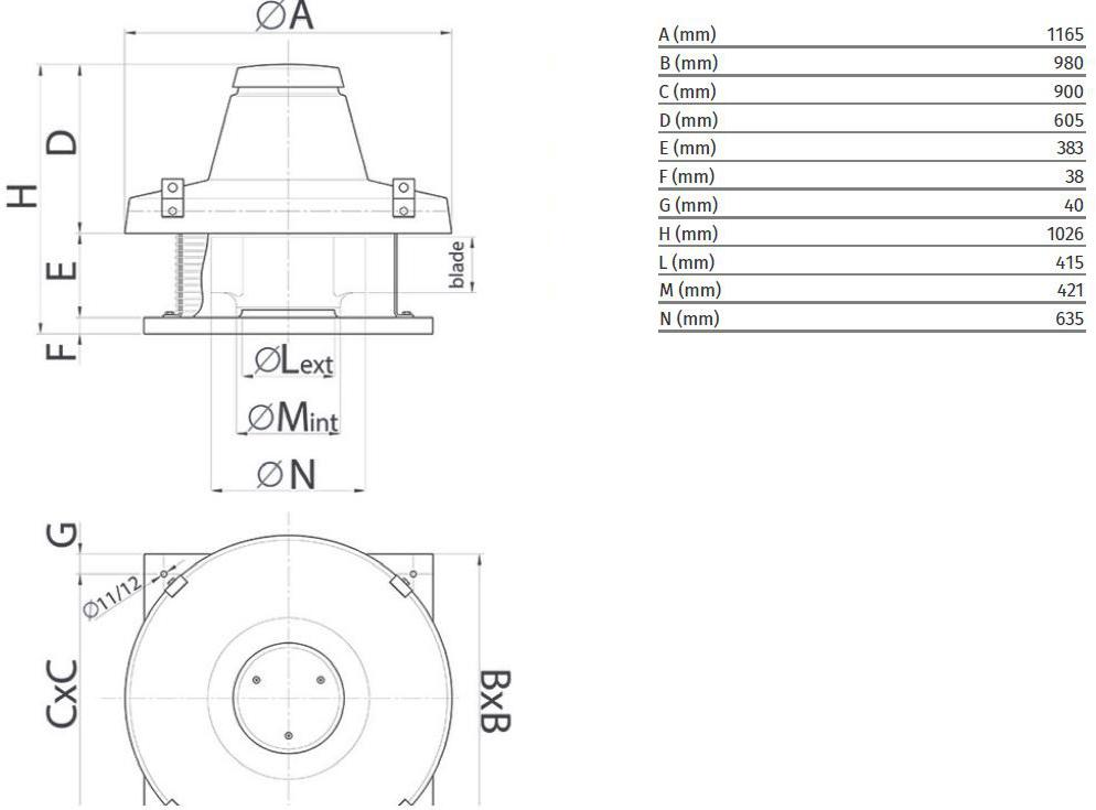 Vortice Центробежный крышный вентилятор для удаления горячего дыма Torrette tr-ed 15084 - Вид №1