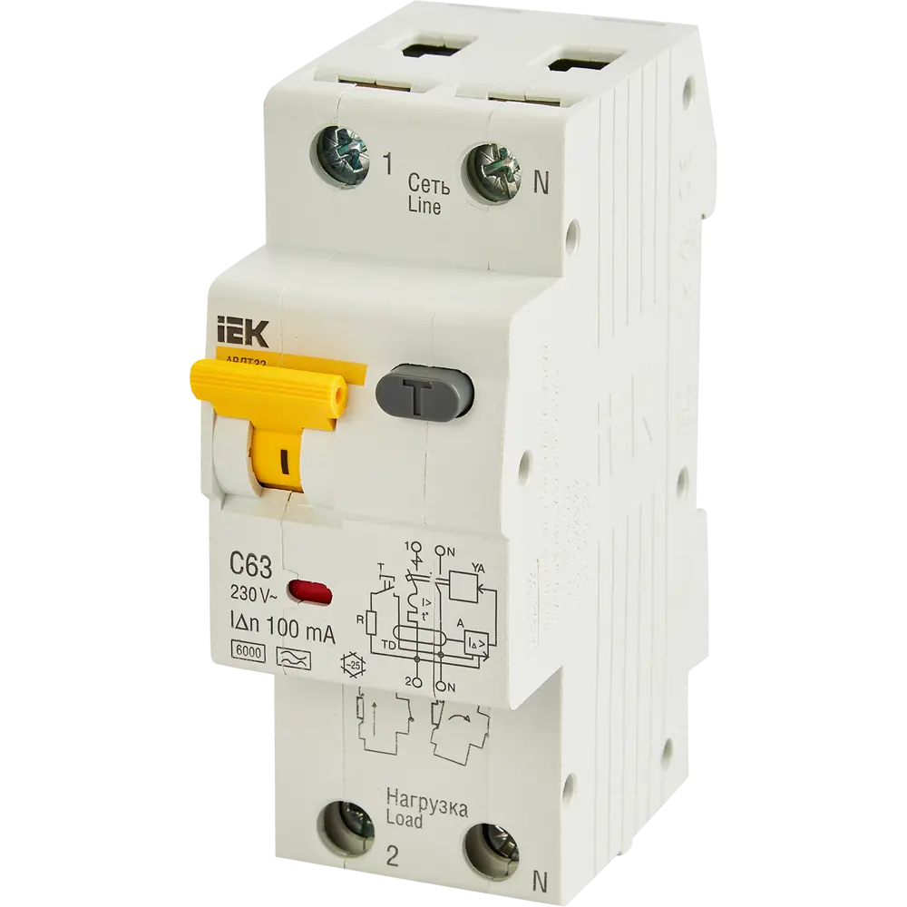 Дифференциальный автомат IEK АВДТ 63А 2P с защитой от токов утечки 87762182 STLM-1106769