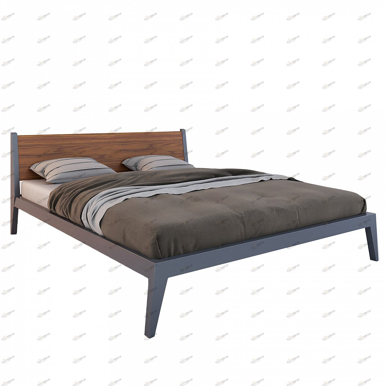 Кровать полутораспальная 140x200 серая орех BRAGIN DESIGN ДИЗАЙНЕРСКИЕ 256396 Коричневый;серый 