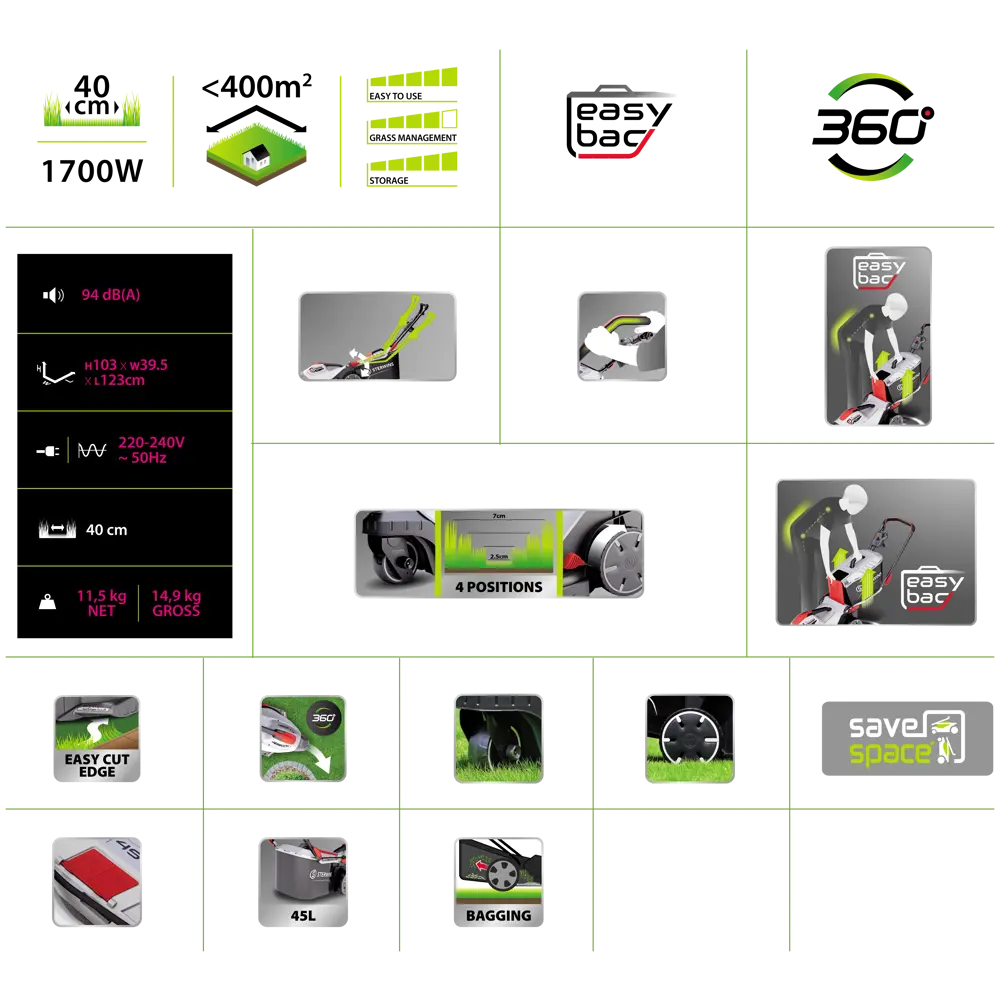 81968063 Газонокосилка электрическая Sterwins ELM1-33P.4 1200 Вт 33 см STLM-0016009  - Вид №14