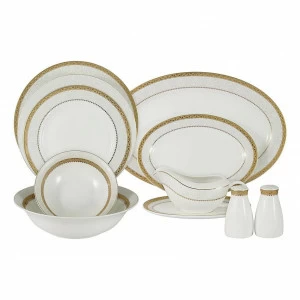 Столовая посуда фарфоровая на 12 персон 50 предметов бело-золотой "Бостон Голд" ANNA LAFARG EMILY БОСТОН ГОЛД 00-3946640 Белый;золото