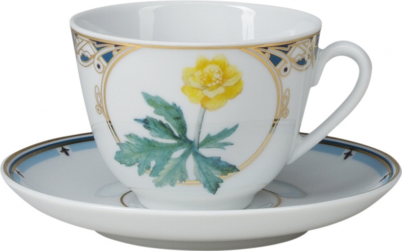 10622286 Императорский фарфоровый завод Чашка чайная с блюдцем "Золотая купавка" "Весенняя" Фарфор твердый 
