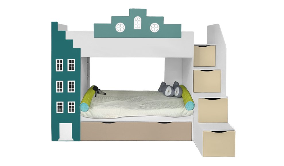 Кровать детская двухъярусная с дополнительным спальным местом левая "Амстердам" МАНДАРИН АМСТЕРДАМ 179535 Белый;розовый Santreyd  - Вид №2