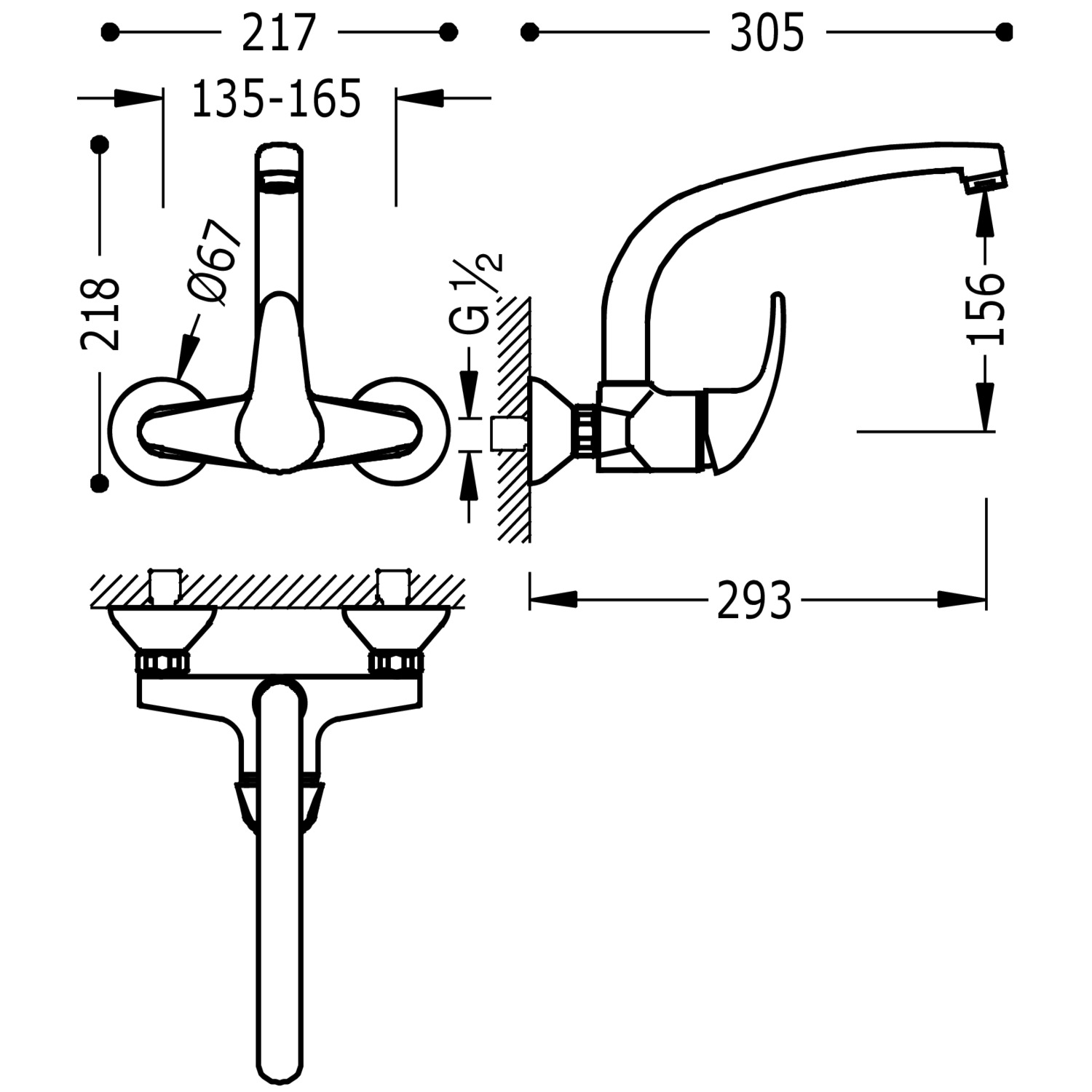 Кухонный настенный смеситель с одной ручкой для кухни-172420 TRES Kitchen - Вид №1