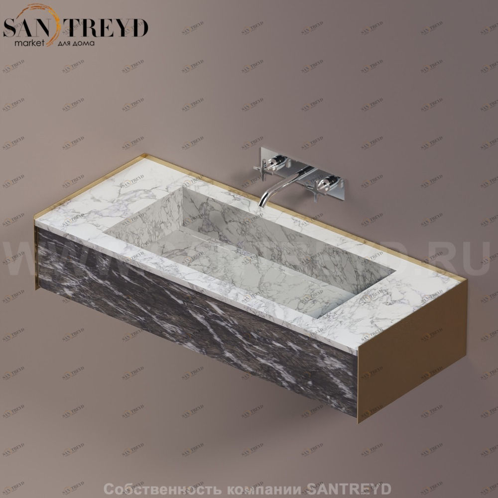 Agape DR Раковина столешница 120 см, с 1 выдвижным ящиком. Отделка: бронза , белый мрамор и серый мрамор ADRP12CNRMCGC