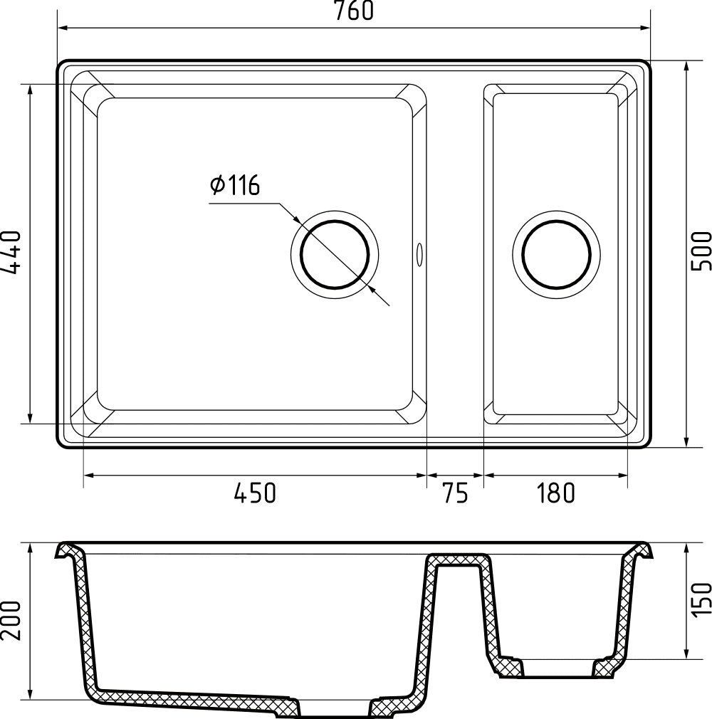 Кухонная мойка Искусственный камень LEVEL S167 GranFest LV-760K-S167 - Вид №1