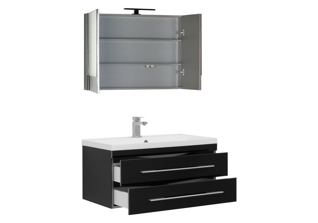 Комплект мебели для ванной Aquanet Верона NEW 90 черный (подвесной 2 ящика) 00230313 - Вид №1