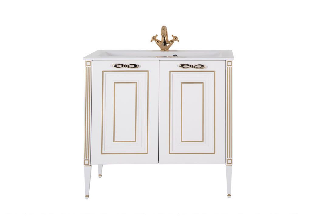 Тумба с раковиной Aquanet Паола 90 белый/золото (литьевой мрамор) 0018611600164748 - Вид №2