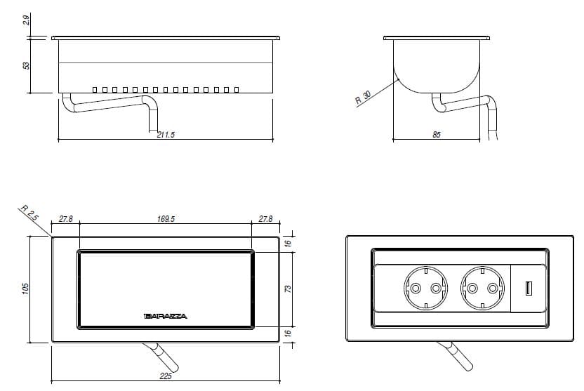 Электрическая розетка из нержавеющей стали с USB Barazza 1PPBV ARCH-00043598 - Вид №2