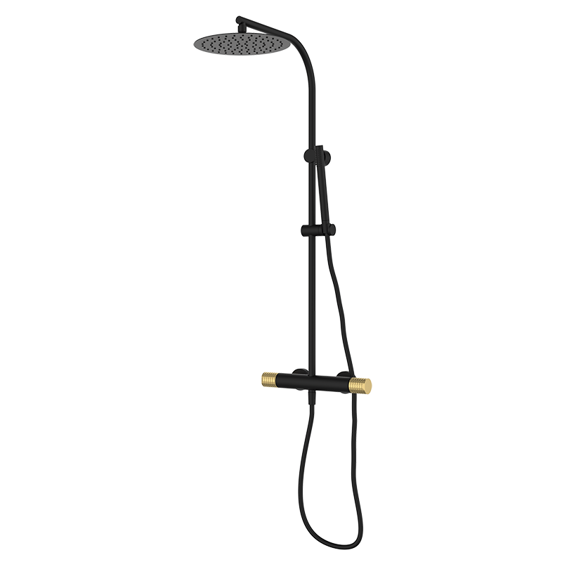 75425727 PREMIUM Черный душ термостатический с колонкой Черное Матовое Золото GRB MIXERS 