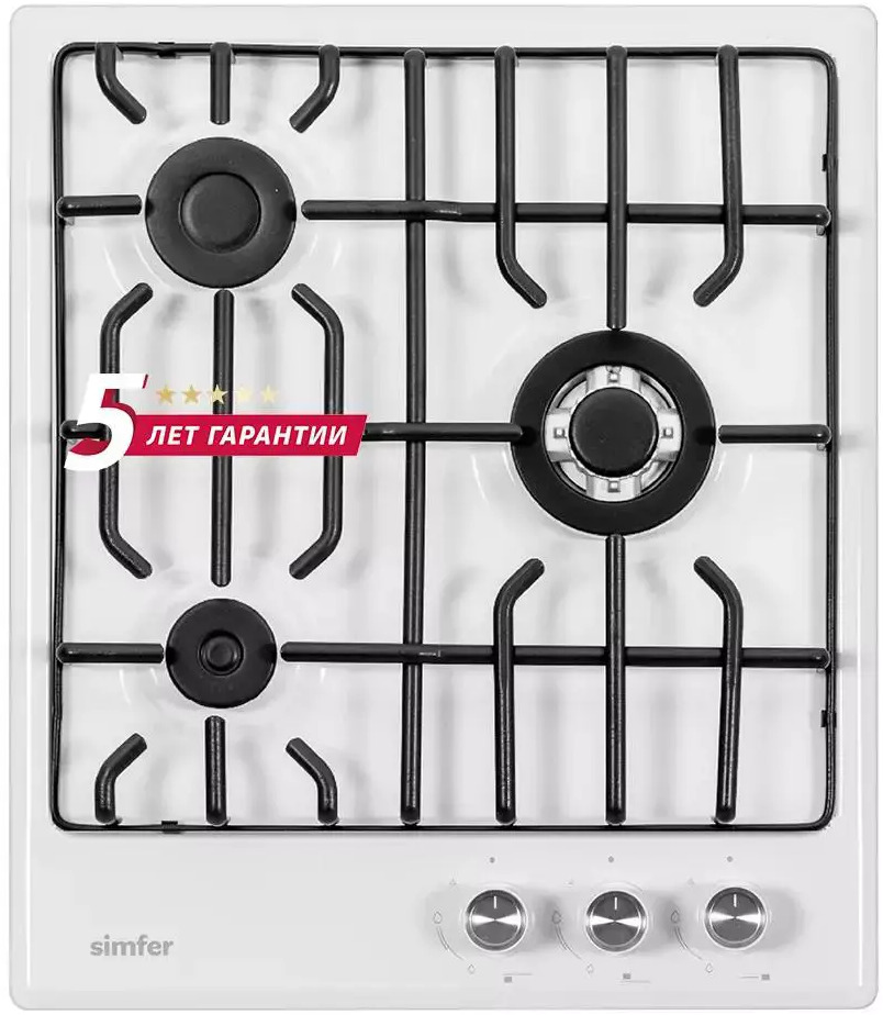 90744509 Газовая варочная панель Simfer H45V35W571 45 см 3 конфорки цвет белый STLM-0365068