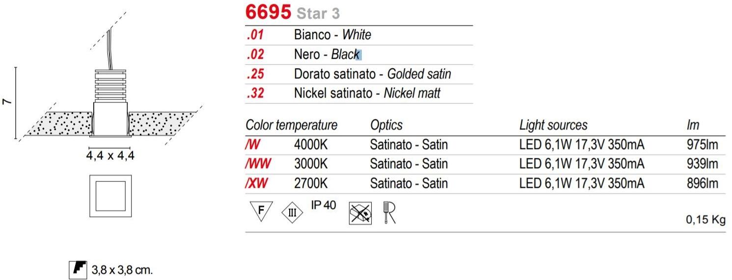 EGOLUCE Встраиваемый алюминиевый светодиодный светильник Star 6695 - Вид №3